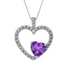 Sterling Silver Amethyst And Diamond Accent Heart Pendant, Women's, Size: 18, Purple