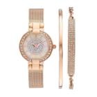 Elgin Women's Cubic Zirconia Pave Mesh Stainless Steel Watch & Bracelet Set, Pink