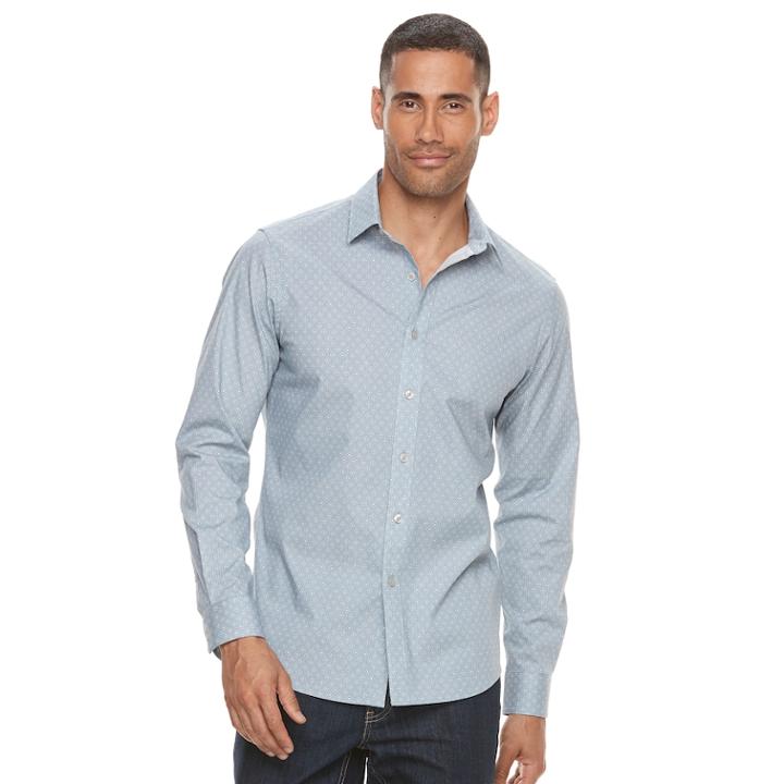 Men's Apt. 9&reg; Premier Flex Slim-fit Stretch Button-down Shirt, Size: Med Slim, Turquoise/blue (turq/aqua)