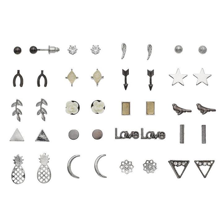 Mudd&reg; Nickel Free Pineapple, Love, Bird & Flower Stud Earring Set, Women's, Multicolor