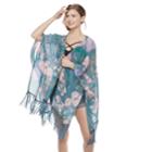 Women's Mudd&reg; Fringed Floral Kimono, Blue (navy)