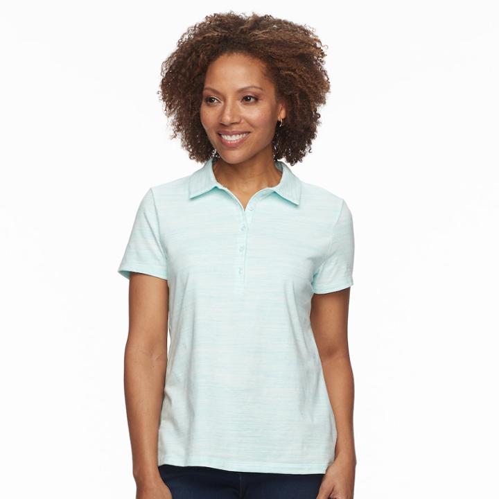 Petite Croft & Barrow&reg; Essential Short Sleeve Polo, Women's, Size: S Petite, Med Blue