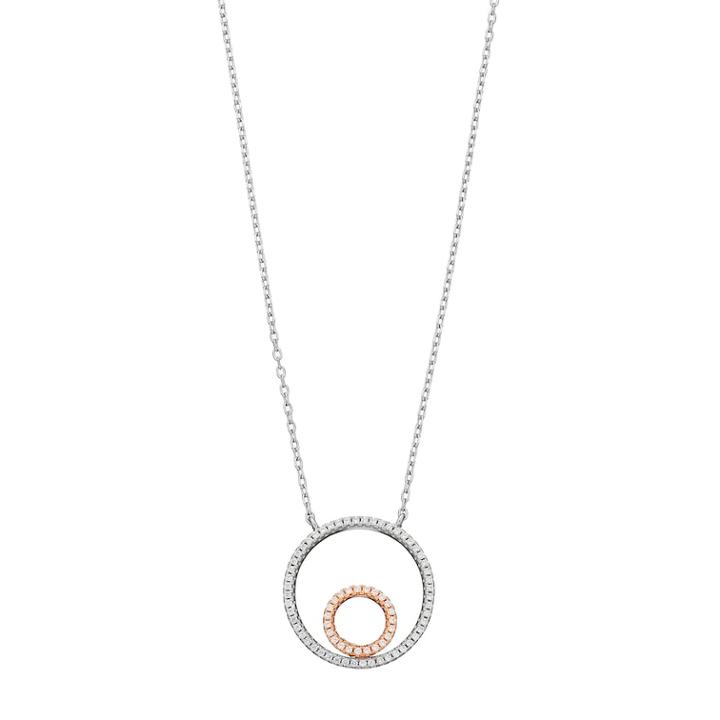 Two Tone Sterling Silver Cubic Zirconia Circle Necklace, Women's, White