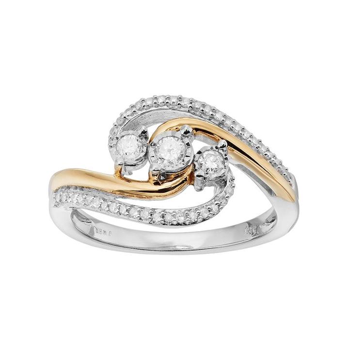 Sterling Silver & 18k Gold Over Silver 1/4 Carat T.w. Diamond 3-stone Ring, Women's, Size: 7, White