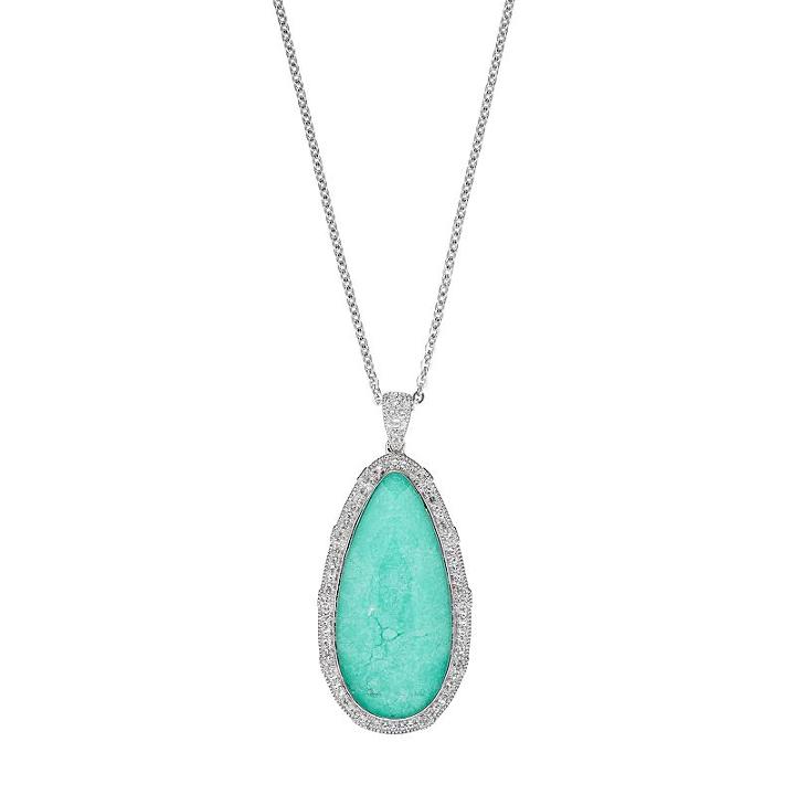Siri Usa By Tjm Sterling Silver Green Chalcedony & White Topaz Teardrop Pendant, Women's, Size: 18, Multicolor