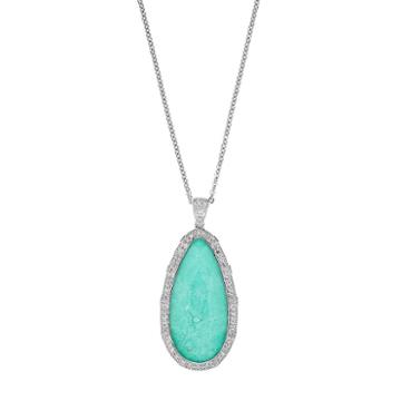 Siri Usa By Tjm Sterling Silver Green Chalcedony & White Topaz Teardrop Pendant, Women's, Size: 18, Multicolor