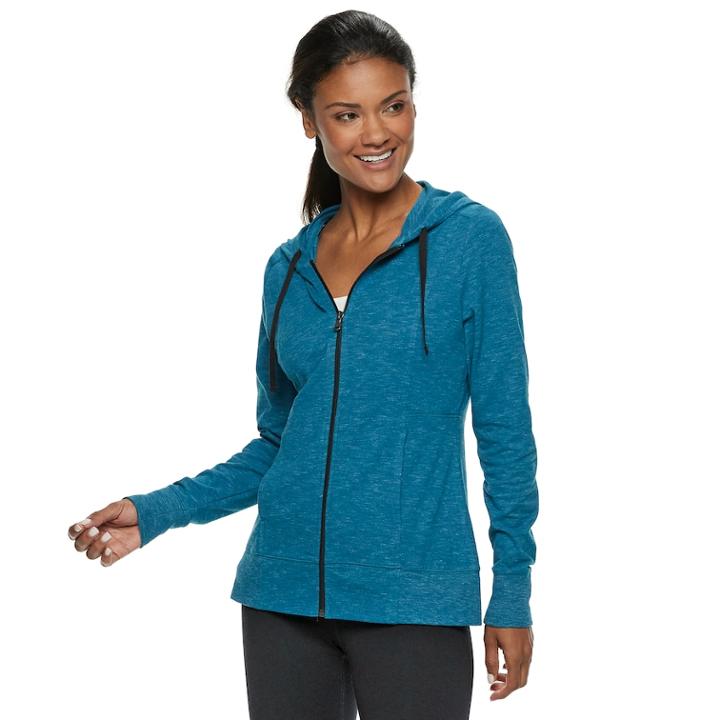 Petite Tek Gear&reg; Dry Tek Zip-front Hoodie, Women's, Size: L Petite, Dark Blue