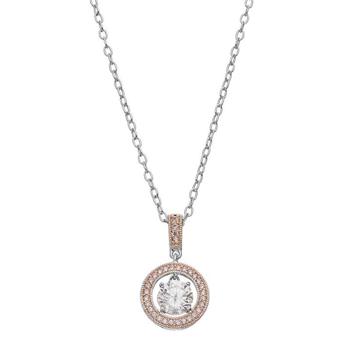 Lily & Lace Cubic Zirconia Two Tone Halo Pendant Necklace, Women's, White
