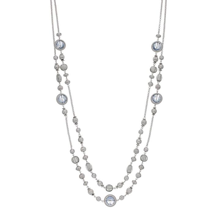 Beaded Long Multi Strand Necklace, Women's, Silver