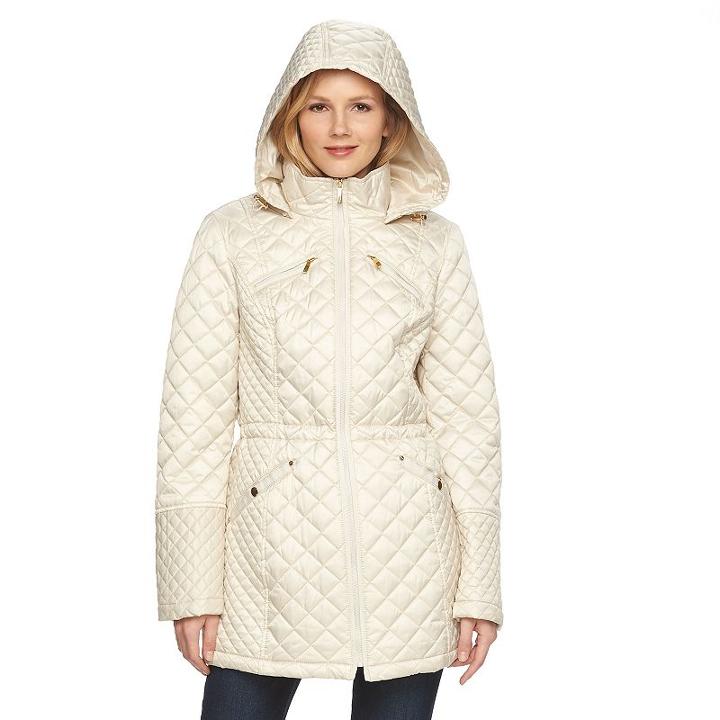 Women's Braetan Hooded Long Quilted Jacket, Size: Xl, Beig/green (beig/khaki)