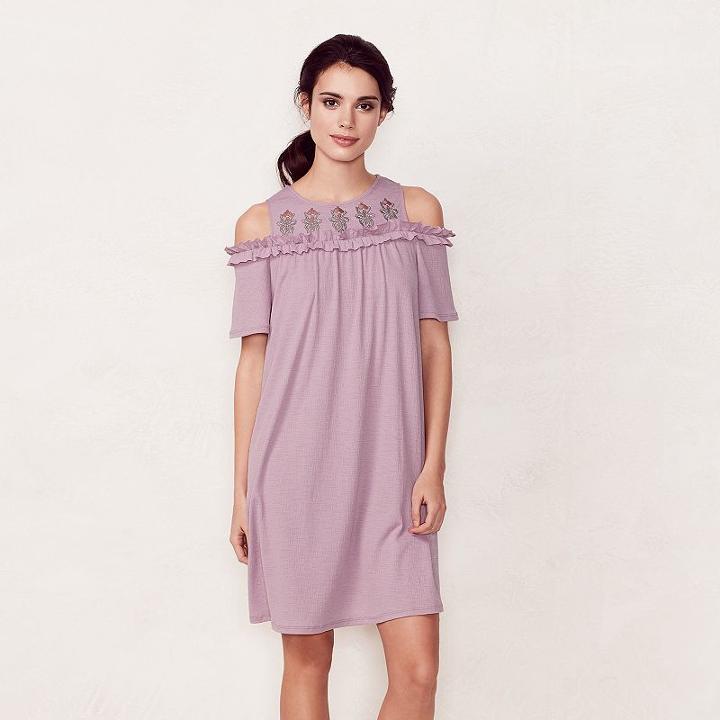 Women's Lc Lauren Conrad Cold-shoulder Shift Dress, Size: Large, Brt Purple