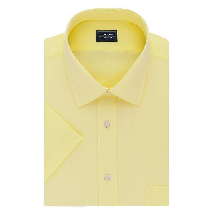 Men's Arrow Regular-fit Spread-collar Dress Shirt, Size: M 15-15.5, Med Yellow