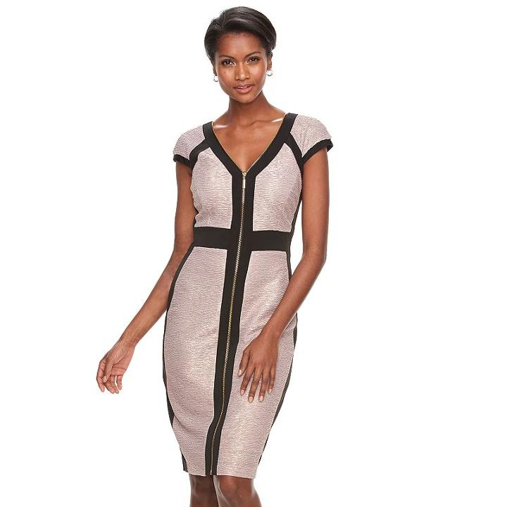 Women's Jax Colorblock Zip-front Sheath Dress, Size: 12, Lt Brown