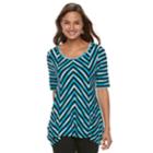Women's Dana Buchman Print Elbow Sleeve Sharkbite Top, Size: Large, Turquoise/blue (turq/aqua)