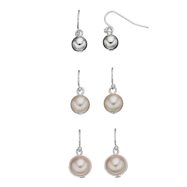 Simulated Pearl Nickel Free Drop Earring Set, Women's, Silver