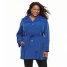 Plus Size Women's Tower By London Fog Hooded Double-layer Lapel Raincoat, Size: 1xl, Blue