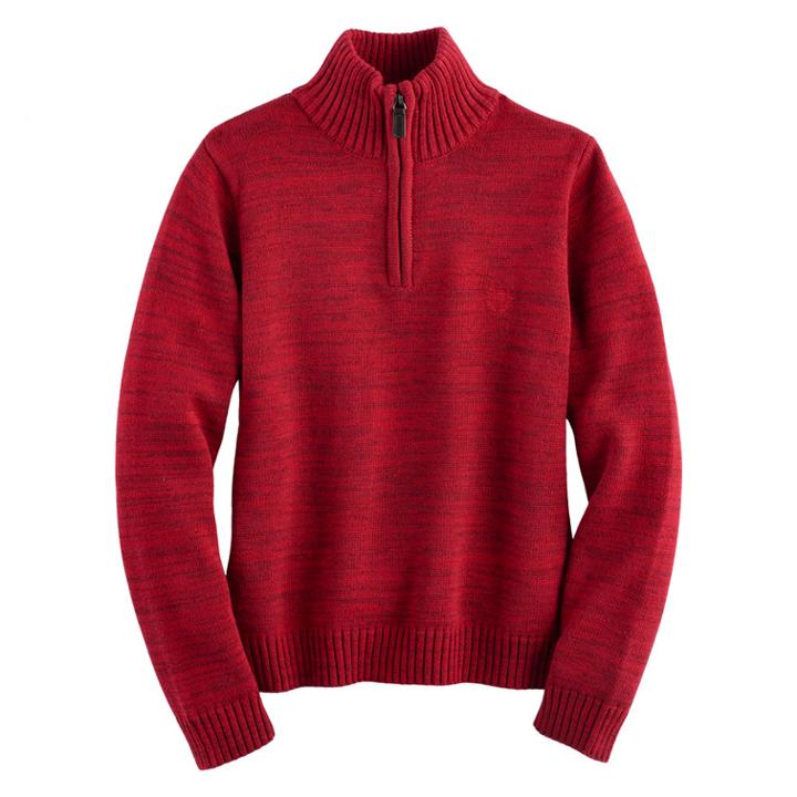 Boys 4-20 Chaps Quarter-zip Marled Sweater, Size: 14-16, Med Red