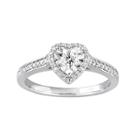 Sterling Silver 1/3 Carat T.w. Diamond Heart Halo Ring, Women's, Size: 9, White