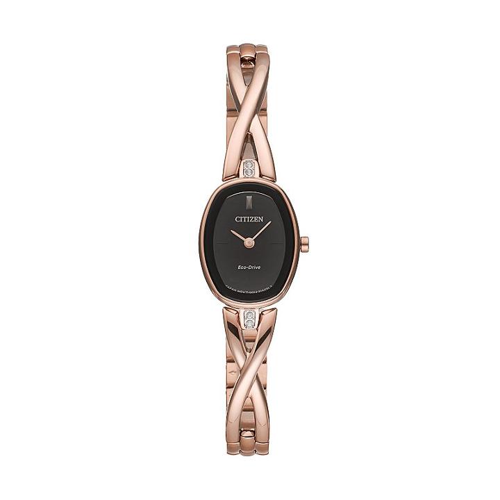 Citizen Eco-drive Women's Silhouette Crystal Stainless Steel Half-bangle Watch - Ex1413-55e, Pink