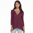 Juniors' Mudd&reg; Shark-bite Ladder V-neck Tee, Teens, Size: Large, Purple