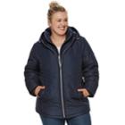 Plus Size D.e.t.a.i.l.s Hooded Bib Inset Quilted Jacket, Women's, Size: 3xl, Blue