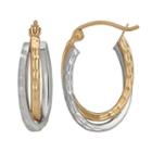 14k Gold Two Tone Textured Oval Double Hoop Earrings, Women's, Multicolor