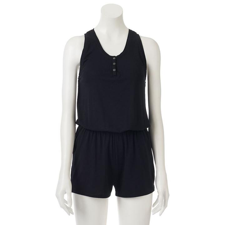 Juniors' So&reg; Knit Henley Romper, Teens, Size: Medium, Black