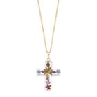 24k Gold Over Silver Pressed Flower Cross Pendant Necklace, Women's, Size: 18, Multicolor