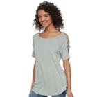 Juniors' Cloud Chaser Latticework Cold-shoulder Tee, Teens, Size: Xs, Dark Grey