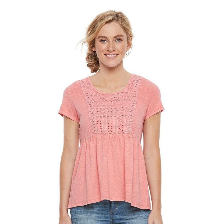 Women's Sonoma Goods For Life&trade; Embroidered Peplum Tee, Size: Xl, Lt Orange