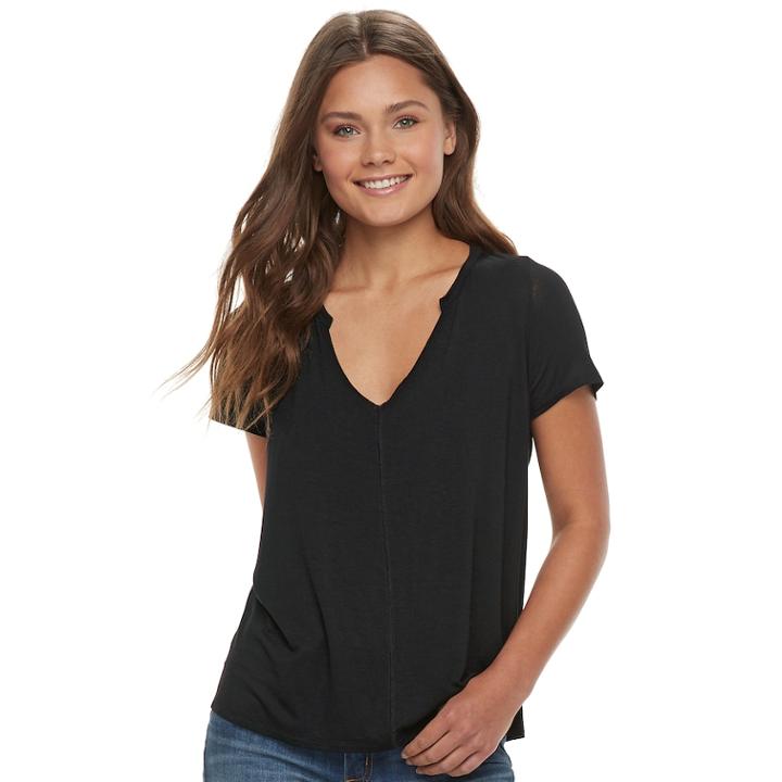 Juniors' Mudd&reg; Notch Neck Tee, Teens, Size: Xs, Black