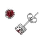 Junior Jewels Sterling Silver Garnet Crown Stud Earrings - Kids, Girl's, Red