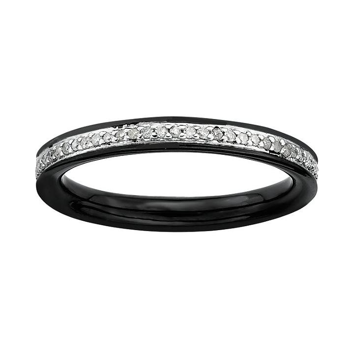 Stacks And Stones Ruthenium-plated Sterling Silver 1/5-ct. T.w. Diamond Stack Ring, Women's, Size: 5, Grey