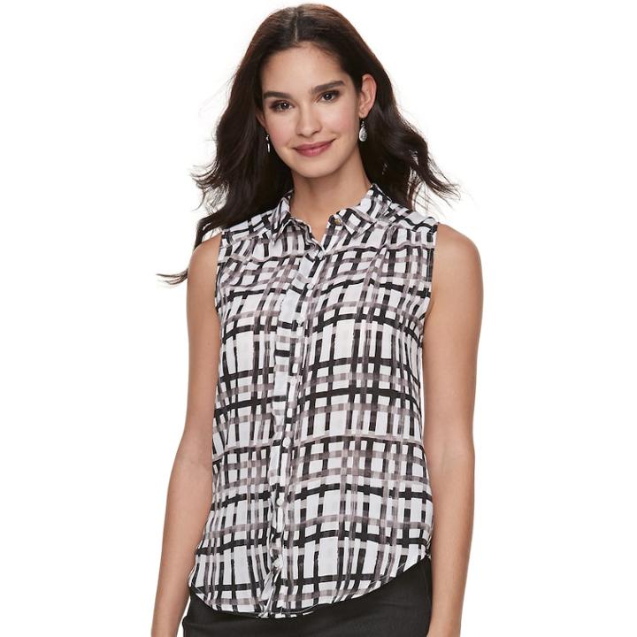 Women's Elle&trade; Scalloped Chiffon Tank, Size: Large, Grey