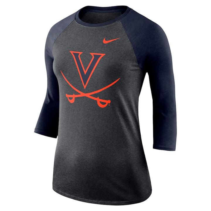 Women's Nike Virginia Cavaliers Baseball Tee, Size: Small, Grey