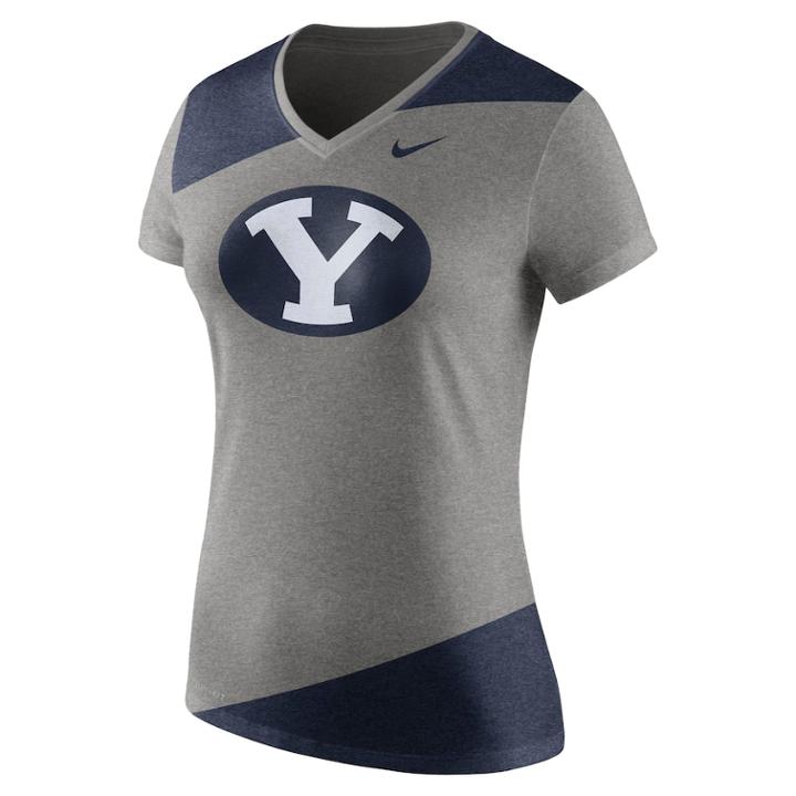 Women's Nike Byu Cougars Champ Drive Tee, Size: Large, Grey (charcoal)