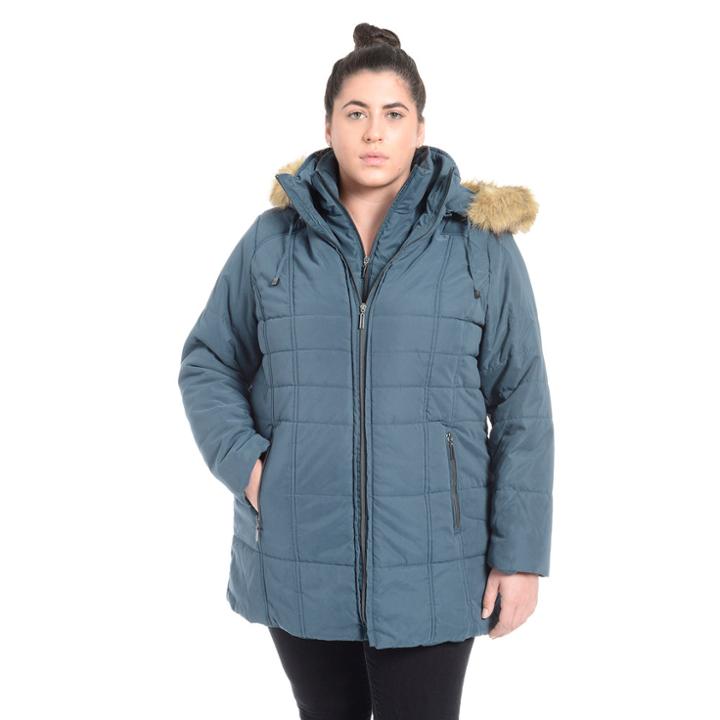 Plus Size Fleet Street Faux-fur Hooded Jacket, Women's, Size: 3xl, Turquoise/blue (turq/aqua)