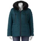 Juniors' Plus Size Pink Envelope Faux-fur Hood Puffer Jacket, Girl's, Size: 1xl, Dark Green