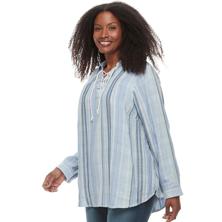 Plus Size Sonoma Goods For Life&trade; Lace-up Shirt, Women's, Size: 4xl, Med Blue
