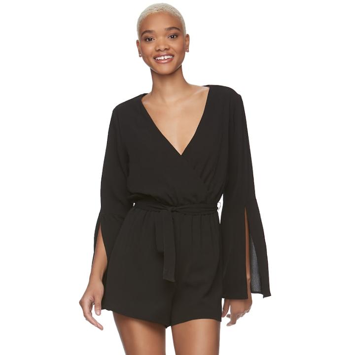Juniors' Lily Rose Wrap Front Romper, Teens, Size: Xs, Black