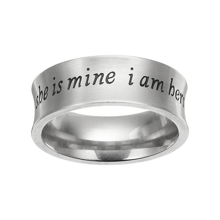Men's Stainless Steel She Is Mine, I Am Hers Ring, Size: 10, Grey
