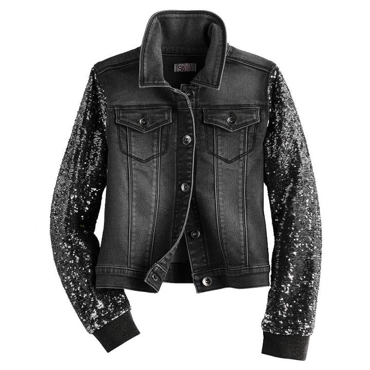 Girls Plus Size So&reg; Sequin Sleeve Denim Jacket, Size: S/7-8, Oxford