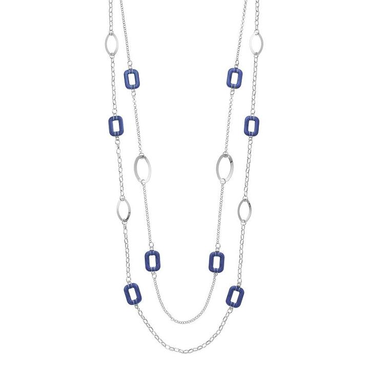 Purple Rectangle & Oval Link Long Double Strand Necklace, Women's
