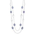 Purple Rectangle & Oval Link Long Double Strand Necklace, Women's