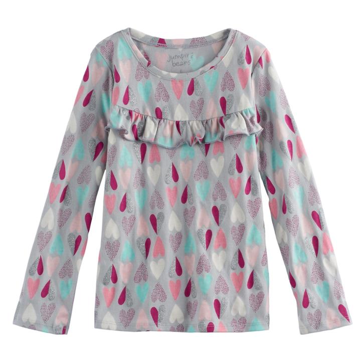 Girls 4-10 Jumping Beans&reg; Printed Ruffle Yoke Tee, Size: 8, Med Grey