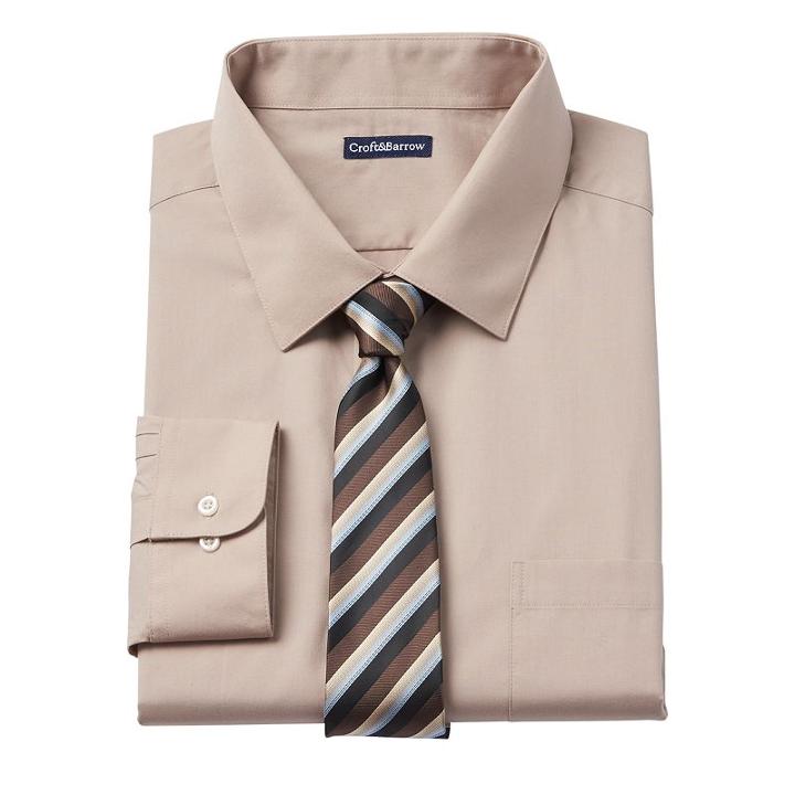 Big & Tall Croft & Barrow&reg; Classic-fit Striped Dress Shirt And Patterned Tie Boxed Set, Men's, Size: 19 36/7t, Lt Yellow