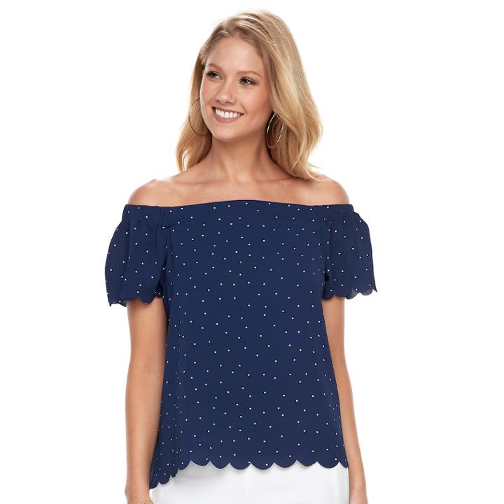 Women's Elle Print Scallop Off-theshoulder Top, Size: Xl, Blue (navy)