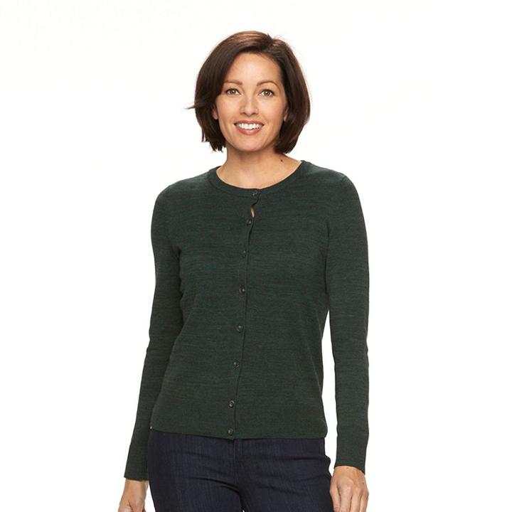 Women's Croft & Barrow&reg; Solid Button-front Cardigan, Size: Large, Dark Green