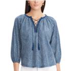 Women's Chaps Lace-trim Peasant Top, Size: Xl, Blue