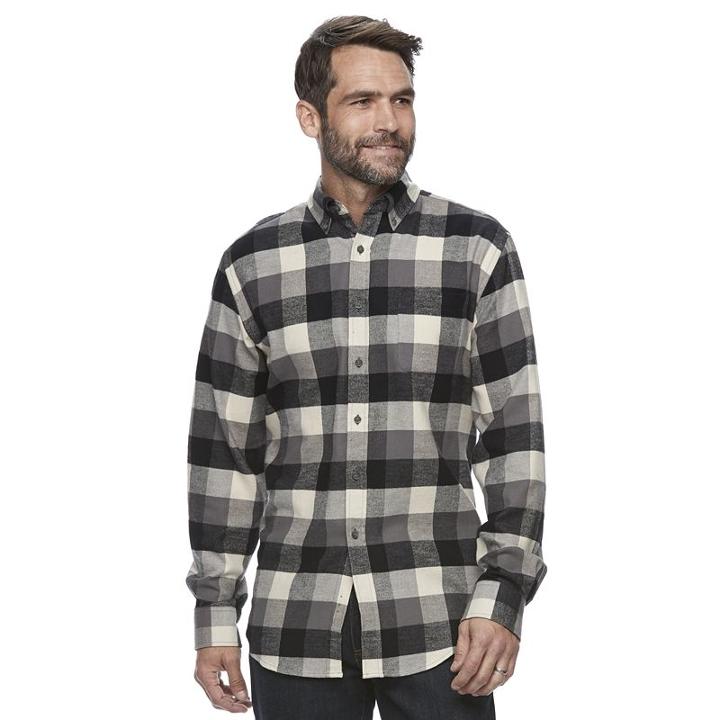 Men's Croft & Barrow&reg; True Comfort Plaid Classic-fit Flannel Button-down Shirt, Size: Large, Dark Grey